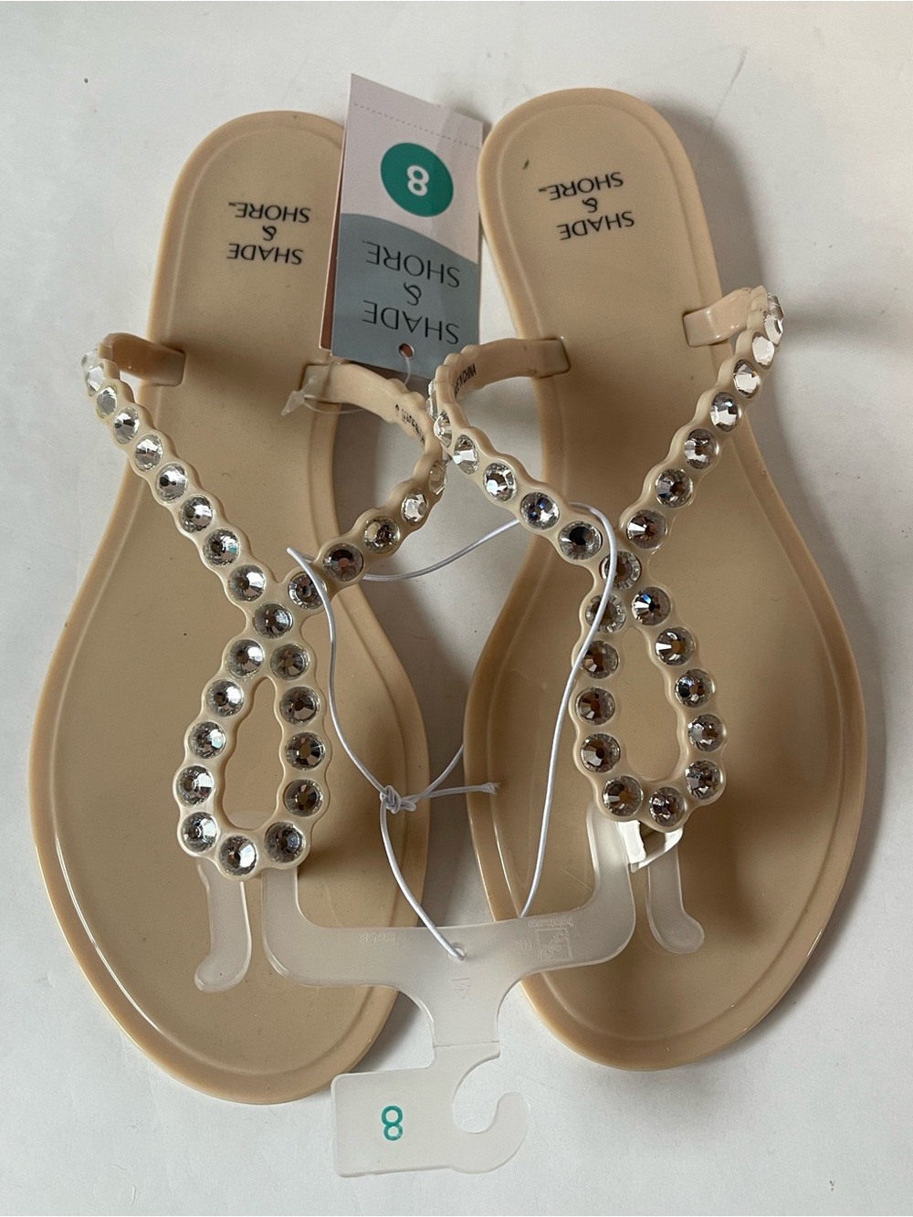Shade & Shore Nude Jeweled T-Strap Sandals